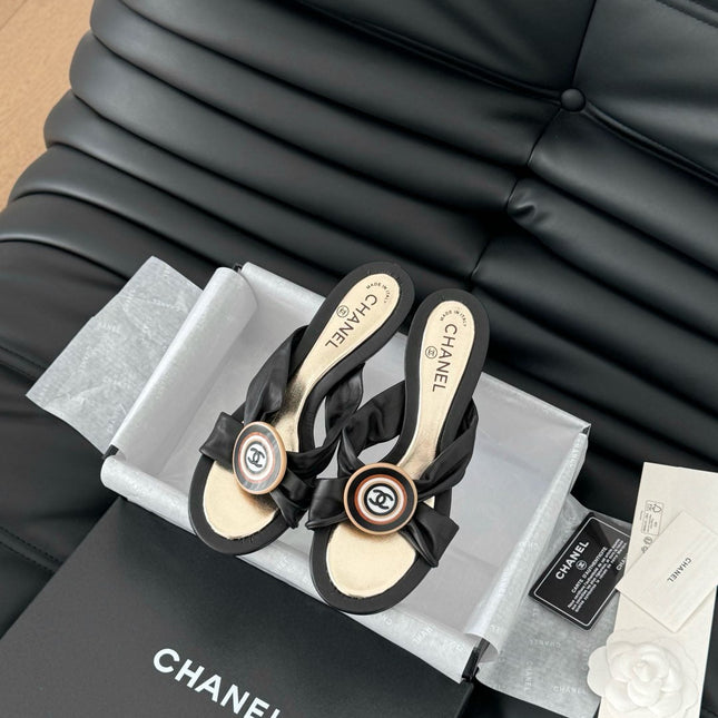 BLACK LAMBSKIN CC SLIDE SANDALS