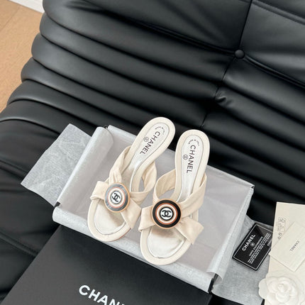 WHITE FABRIC CC SLIDE SANDALS