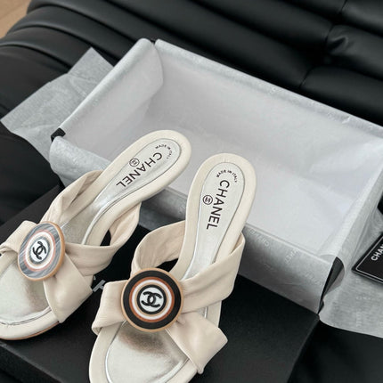 WHITE FABRIC CC SLIDE SANDALS