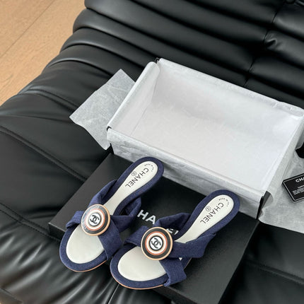 NAVY BLUE FABRIC CC SLIDE SANDALS