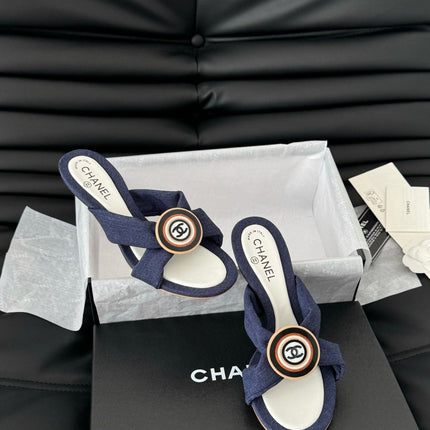 NAVY BLUE FABRIC CC SLIDE SANDALS