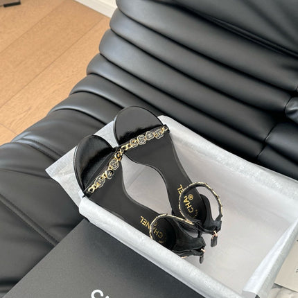 MID-HEEL 35 MM SANDAL IN BLACK SHEEPSKIN WITH STICKERS