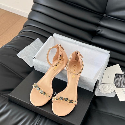 MID-HEEL 35 MM SANDAL IN NUDE TAN SHEEPSKIN WITH STICKERS