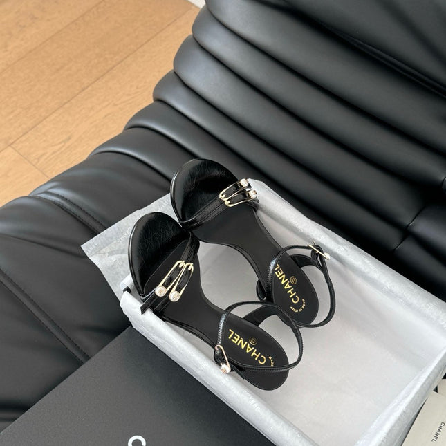 HIGH HEEL 75 MM SANDAL IN BLACK SHEEPSKIN