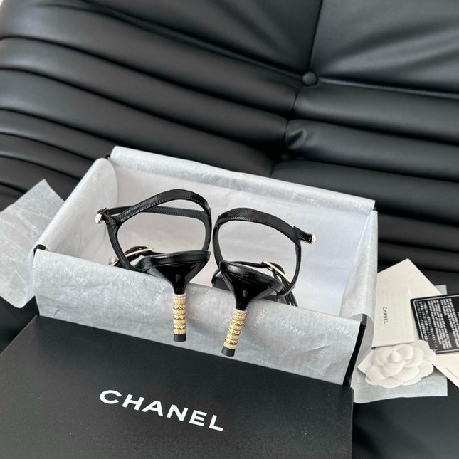 HIGH HEEL 75 MM SANDAL IN BLACK SHEEPSKIN