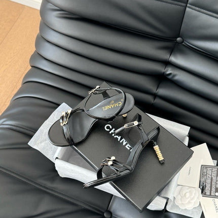 HIGH HEEL 75 MM SANDAL IN BLACK SHEEPSKIN