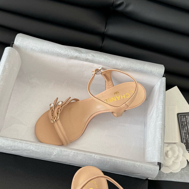 HIGH HEEL 75 MM SANDAL IN NUDE TAN SHEEPSKIN