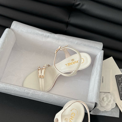 HIGH HEEL 75 MM SANDAL IN WHITE SHEEPSKIN