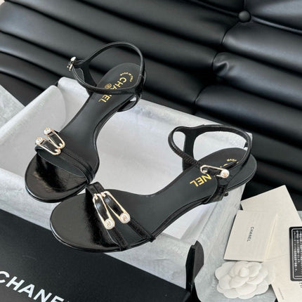 MID-HEEL 35 MM SANDAL IN BLACK SHEEPSKIN