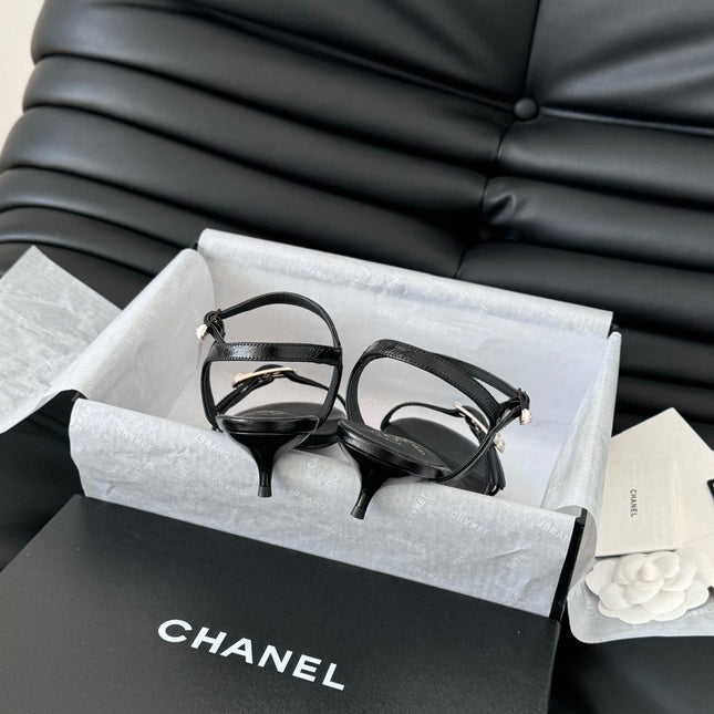 MID-HEEL 35 MM SANDAL IN BLACK SHEEPSKIN