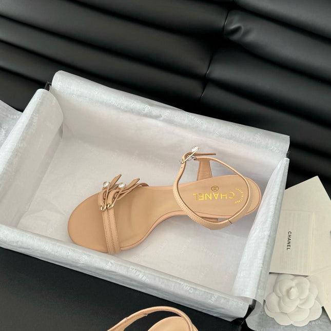 MID-HEEL 35 MM SANDAL IN NUDE TAN SHEEPSKIN