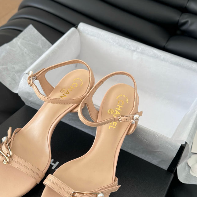 MID-HEEL 35 MM SANDAL IN NUDE TAN SHEEPSKIN