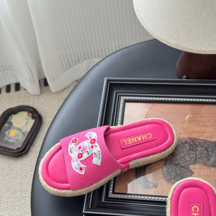 SLIPPERS IN PINK SHEEPSKIN MIX FABRIC AND STRAPS BASE