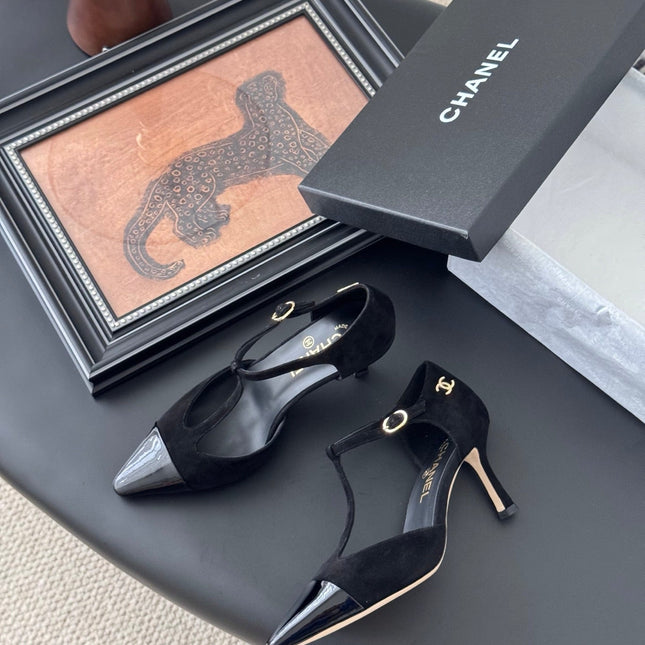 HIGH HEELS WAIST CUTTING IN BLACK SUEDUE MIX GLOSSY