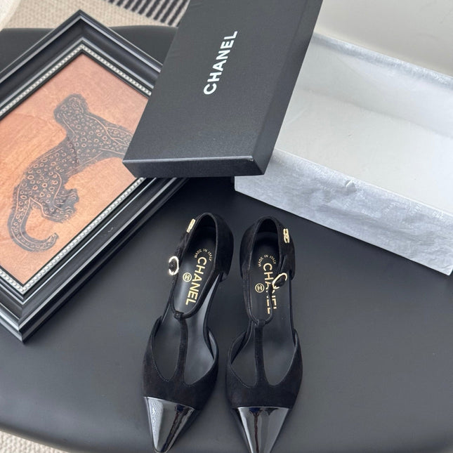 HIGH HEELS WAIST CUTTING IN BLACK SUEDUE MIX GLOSSY