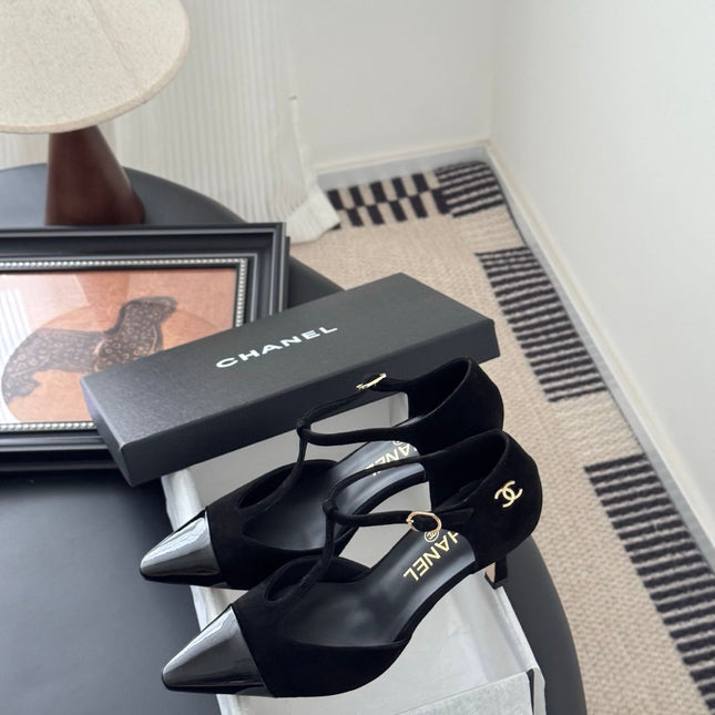 HIGH HEELS WAIST CUTTING IN BLACK SUEDUE MIX GLOSSY