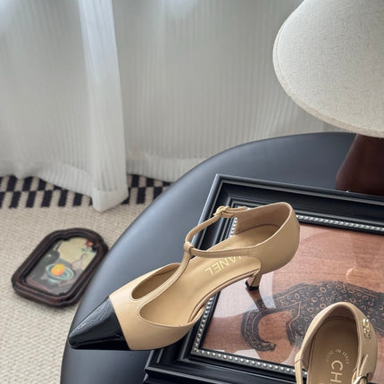 HIGH HEELS WAIST CUTTING IN BROWN BEIGE MIX BLACK CALFSKIN