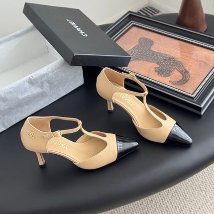 HIGH HEELS WAIST CUTTING IN BROWN BEIGE MIX BLACK CALFSKIN