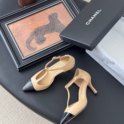 HIGH HEELS WAIST CUTTING IN BROWN BEIGE MIX BLACK CALFSKIN