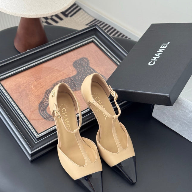 HIGH HEELS WAIST CUTTING IN BROWN BEIGE MIX BLACK CALFSKIN