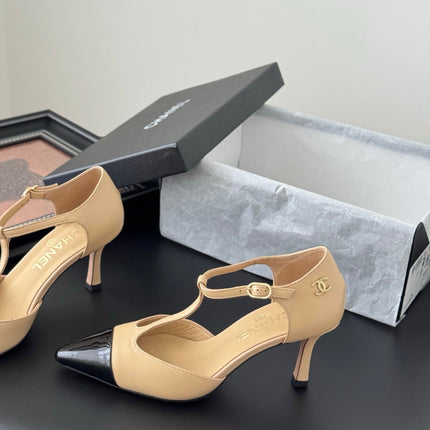 HIGH HEELS WAIST CUTTING IN BROWN BEIGE MIX BLACK CALFSKIN