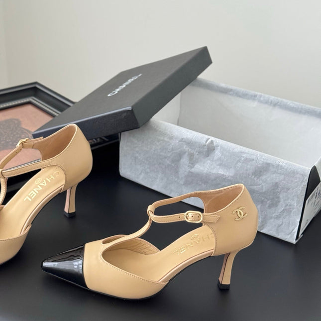 HIGH HEELS WAIST CUTTING IN BROWN BEIGE MIX BLACK CALFSKIN