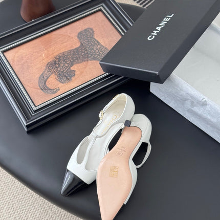 HIGH HEELS WAIST CUTTING IN WHITE MIX BLACK CALFSKIN