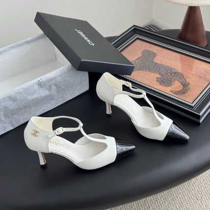 HIGH HEELS WAIST CUTTING IN WHITE MIX BLACK CALFSKIN