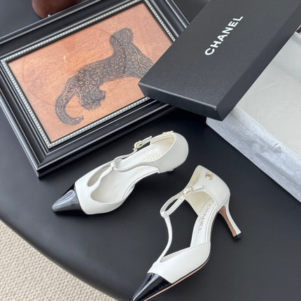 HIGH HEELS WAIST CUTTING IN WHITE MIX BLACK CALFSKIN