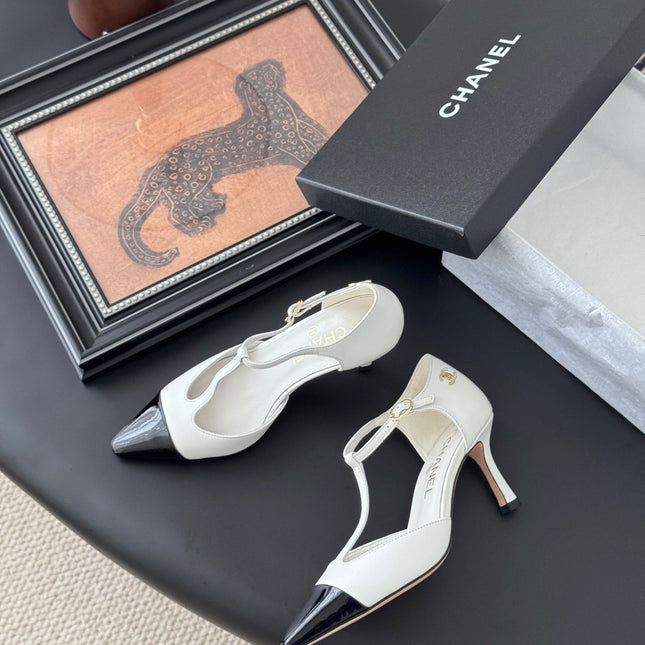 HIGH HEELS WAIST CUTTING IN WHITE MIX BLACK CALFSKIN