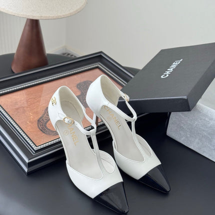 HIGH HEELS WAIST CUTTING IN WHITE MIX BLACK CALFSKIN