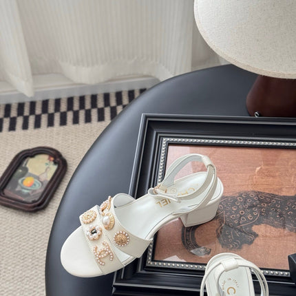 HIGH SANDALS IN WHITE TWEED WITH LOGO STICKER DETAIL