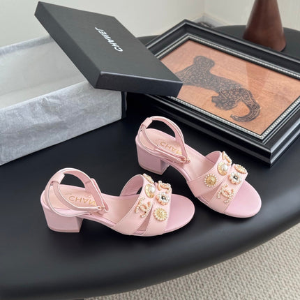 HIGH SANDALS IN PINK TWEED WITH LOGO STICKER DETAIL