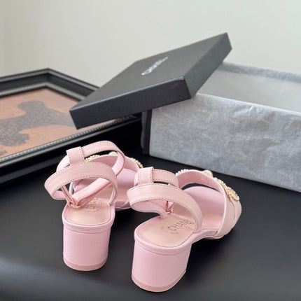 HIGH SANDALS IN PINK TWEED WITH LOGO STICKER DETAIL