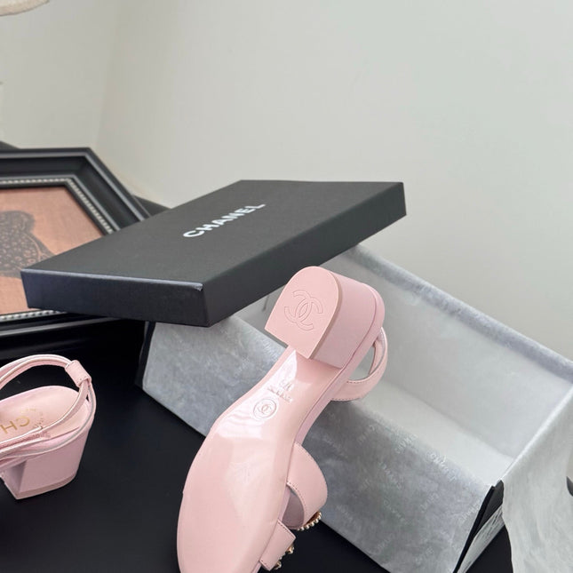 HIGH SANDALS IN PINK TWEED WITH LOGO STICKER DETAIL