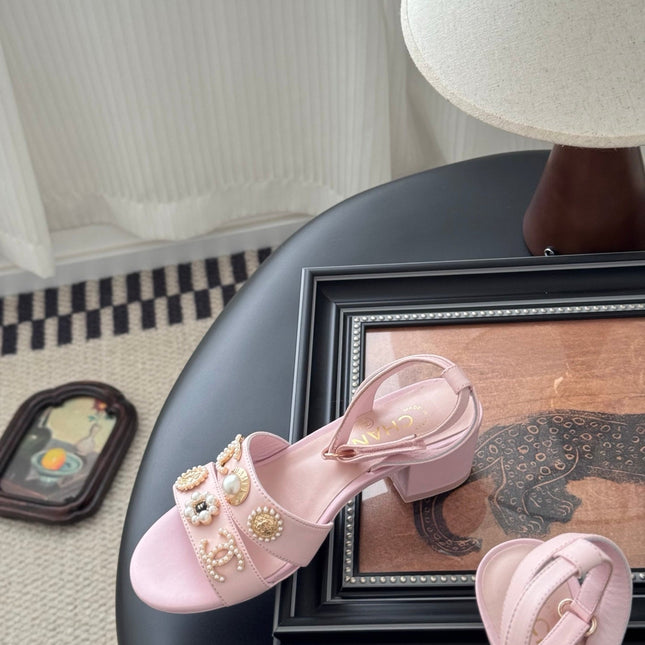 HIGH SANDALS IN PINK TWEED WITH LOGO STICKER DETAIL