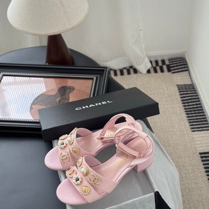 HIGH SANDALS IN PINK TWEED WITH LOGO STICKER DETAIL