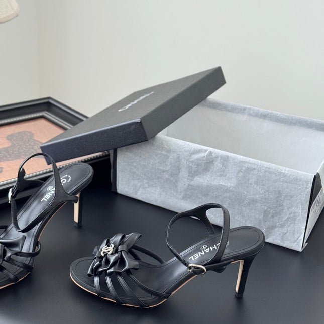 HIGH HEELS SANDALS IN BLACK SHEEPSKIN