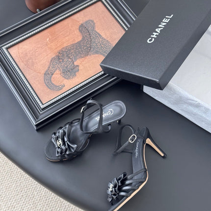 HIGH HEELS SANDALS IN BLACK SHEEPSKIN