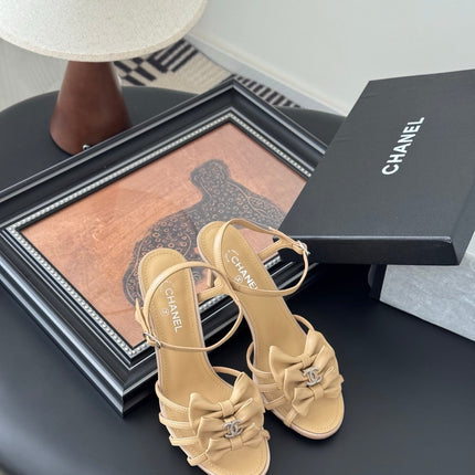 HIGH HEELS SANDALS IN TAN BEIGE SHEEPSKIN