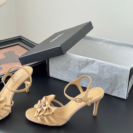 HIGH HEELS SANDALS IN TAN BEIGE SHEEPSKIN