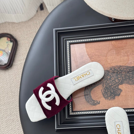 SLIPPER IN WHITE CALFSKIN MIX RED VELVET