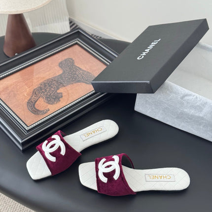 SLIPPER IN WHITE CALFSKIN MIX RED VELVET