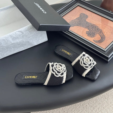 SLIPPER IN BLACK CALFSKIN MIX WOOL