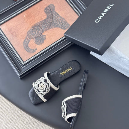 SLIPPER IN BLACK CALFSKIN MIX WOOL