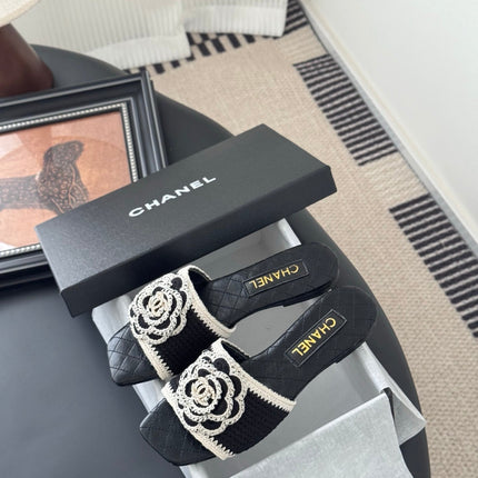 SLIPPER IN BLACK CALFSKIN MIX WOOL