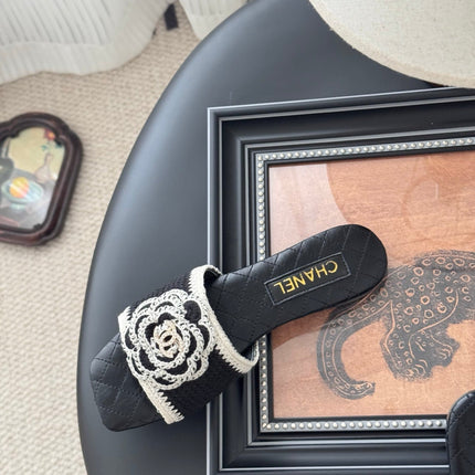 SLIPPER IN BLACK CALFSKIN MIX WOOL