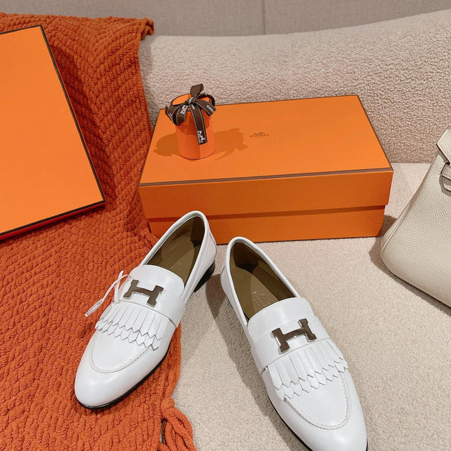 Destin Loafer White Goatskin with Fringe Detail