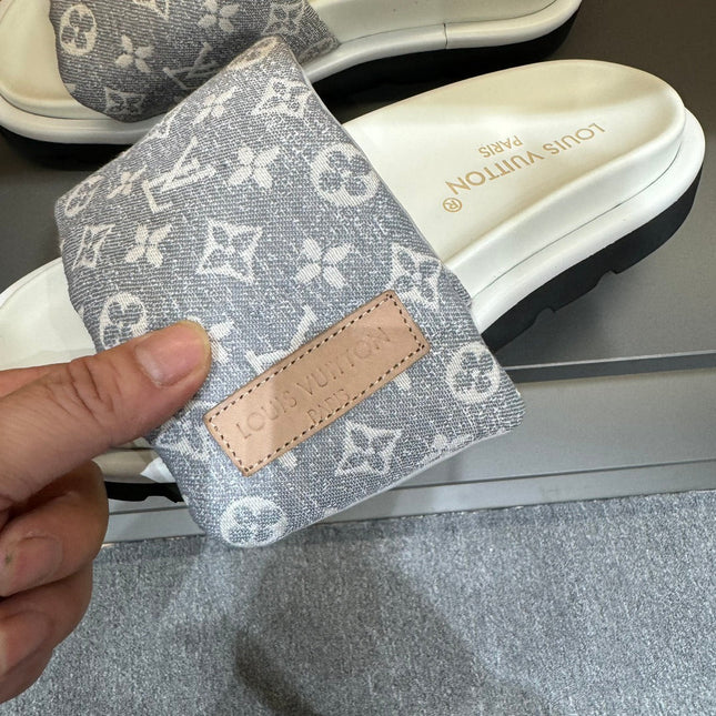 LV VELCRO SLIPPERS IN GREY MONOGRAM JACQUARD