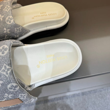 LV VELCRO SLIPPERS IN GREY MONOGRAM JACQUARD